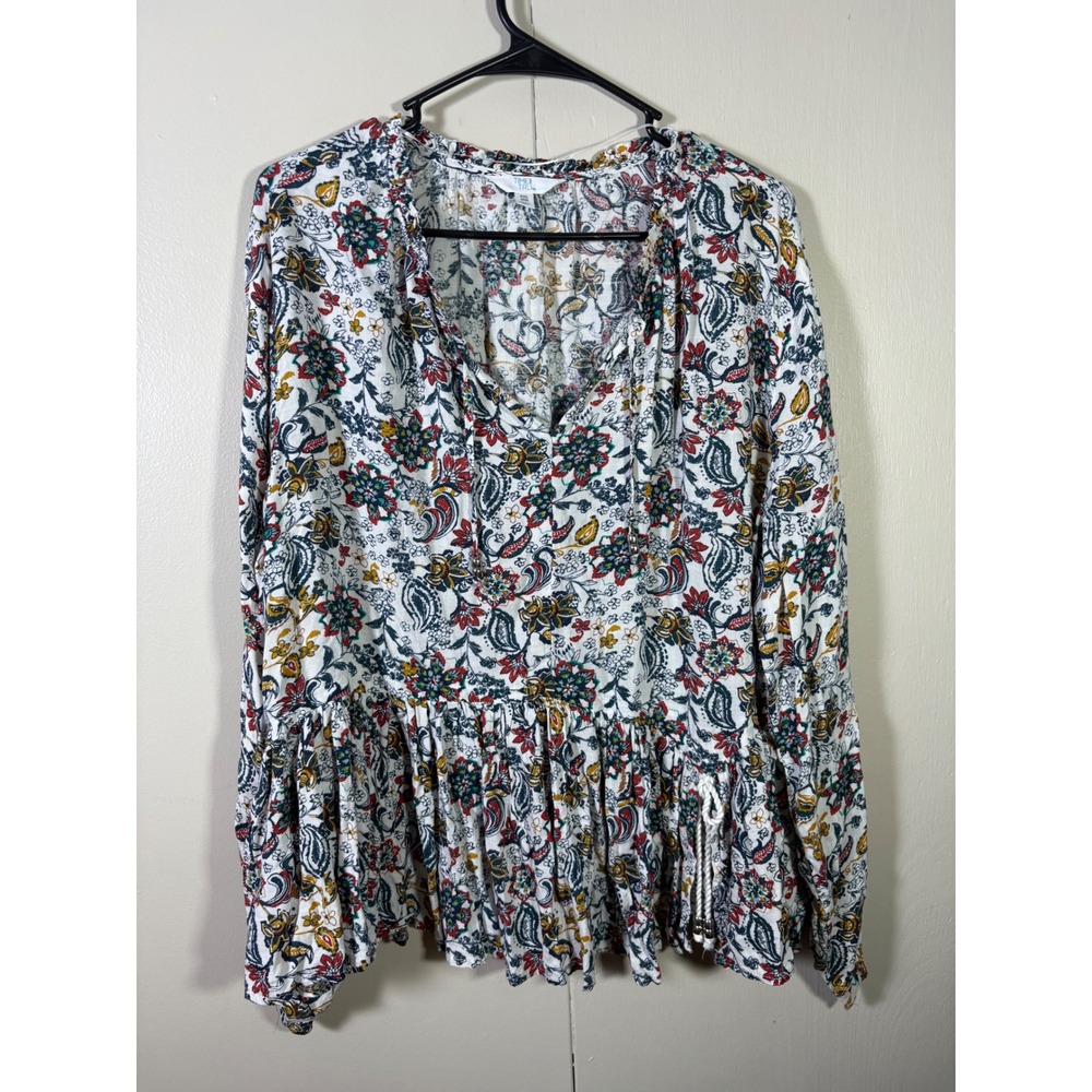 Time and Tru XXL Floral Paisley Peplum Blouse Boho Prairie Peasant Coastal Folk